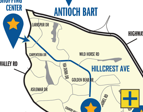 Antioch BART Service area map.